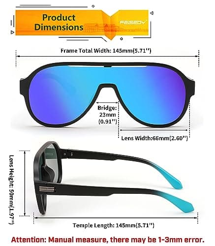 FEISEDY Polarized Men Women Sunglasses, Oversized Fahion One Piece Sun Glasses, Lightweight TR90 Frame B4080 view 6