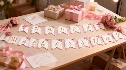 Happy Mother's Day Banner with Floral Design, Gold Glitter Letters, Party Decorations for Home, Porch, Office, Indoor Outdoor Wall Decor (Banner) view 3