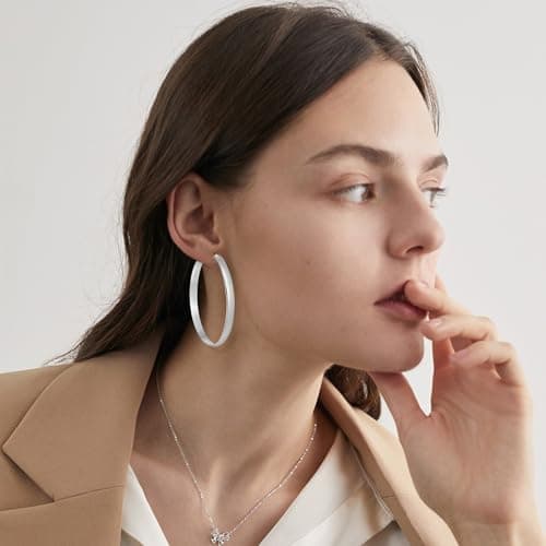 DHZJTSL 5mm Wide Gold Hoop Earrings for Women, 14K Gold Plated Big Chunky Hoop Earrings with S925 Sterling Silver Post, Hypoallergenic Lightweight Earrings Jewelry for Women 30/40/50/60/70mm view 3