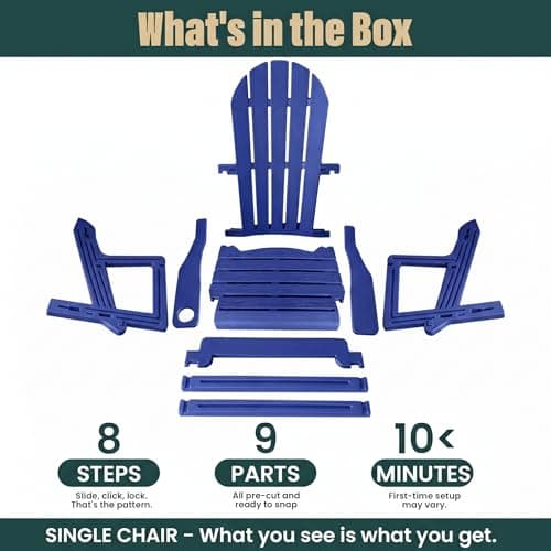 Adirondack Chair with Cup Holder,Tool-Free Assembly,No Screws Needed,All-Weather HDPE Plastic Outdoor Patio Chair,Wood-Grain Slatted Look,Easy to Take Apart for Storage,Fire Pit Chairs（Navy blue） view 6