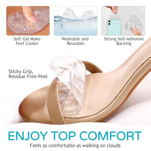 Niifawh Ball of Foot Cushions for Women 2 Pairs | 8ct Gel Blister Bandages for Feet, Blister Cushion for Heel, Toe, No Slip Metatarsal Pads for Reduce Heel, Toe & Foot Pain, Clear view 3