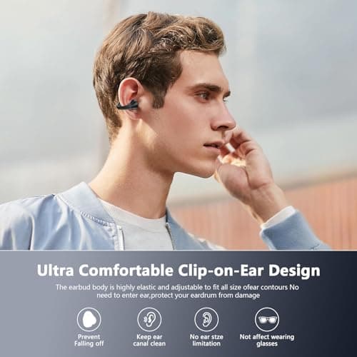 dufiga Ultra Open Ear Headphones Bluetooth 5.3 Wireless Bone Conduction Clip On Earbuds with Digital Display Charging Case 60 Hours Playtime Sport Earphones IPX7 Waterproof for Running Fitness Black view 6