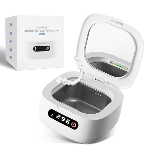 Viora Rechargeable 52kHz Ultrasonic Retainer Cleaner: Cordless Portable UV Dental Cleaning Pod for Invisalign, Denture, Mouthguard, Nightguard, Jewelry, with Mirror, USB-C Travel Cleaning Kit+Tablets
