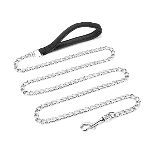 Jumpress Heavy Duty Chain Dog Leash for Medium Large Dogs, Chew Proof Metal Dog Lead with Soft Padded Handle, Classic Black 4FT Leash view 2