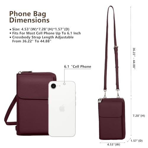 Women's Small Genuine Leather Crossbody Phone Purse and Wallet with Adjustable Strap, Fits cell phone up to 6.1 Inch view 3