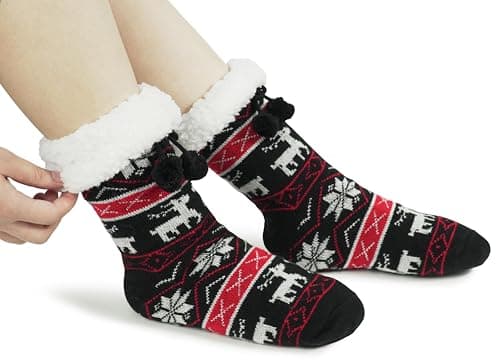 BenSorts Women Non Slip Winter Thick Slipper Socks with Grippers Warm Fuzzy Socks Christmas Gifts view 5