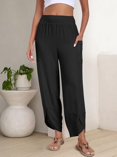 ANRABESS Womens Wide Leg Palazzo Capri Pants 2026 Summer Casual Loose High Waisted Lounge Flowy Cropped Beach Work Trousers view 3