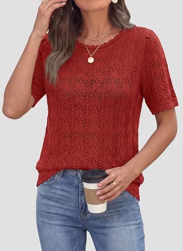 PRETTYGARDEN Women's Short Sleeve Sweater Crochet Summer Tops 2026 Trendy Casual Hollow Out Shirts Beach Vacation Clothes view 4