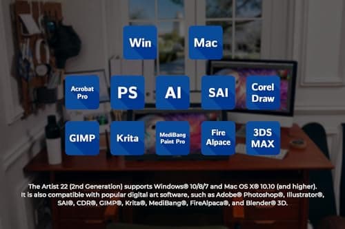 Drawing Tablet with Screen XPPen Artist 22 2nd Computer Graphics Tablet 122% sRGB with 8192 Levels Tilt Function Battery-Free Stylus, 21.5inch Pen Display Compatible with Windows, Mac, Linux view 5