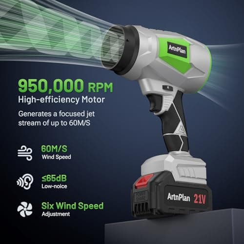 Leaf Blower Cordless - 950,000 RPM with 21V & 4.0Ah Battery and Fast Charger, Handheld Blower Electric for Patio, Lawn, Yard, Snow, Car Cleaning, Lightweight and Portable view 2