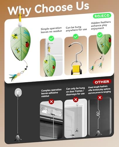 ROJECO Interactive Cat Toys for Indoor Cats, Automatic Door Hanging Cat Toy with Retractable Feather & Mouse, 2 Sleep Modes USB-C Rechargeable, Engaging Cat Toys for Bored Kittens & Adult Cats view 5