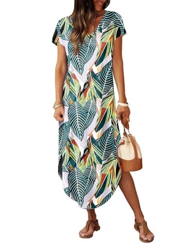 RUMIA Summer Casual Maxi Dresses for Women- Women's V Neck Cap Sleeve Long Sundress with Pockets Beach Vacation view 2