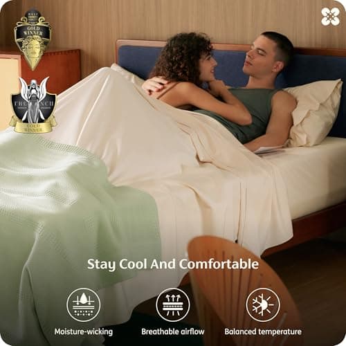 Bedsure Bamboo Viscose Cooling Sheets, Rayon Cotton Serene Blend, PureWoven, Breathable & Buttery Soft Queen Size Bed Set,Deep Pocket Up to 18", Hotel Luxury Bedding for Hot Sleepers, Beige view 4