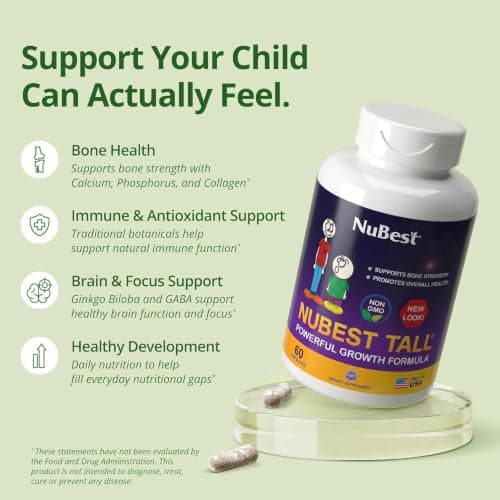 NuBest Tall Calcium & Collagen for Kids 5+ and Teens, 60 Capsules | Bone Health Support. 150 mg Calcium per Capsule. 1 Capsule Twice Daily After Meals, 30-Day Supply view 4
