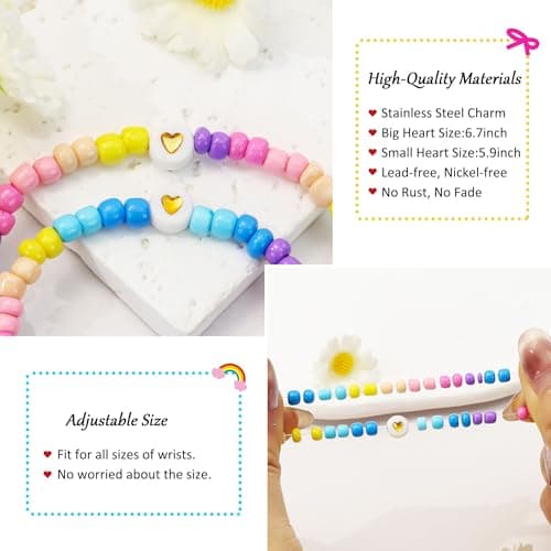 BAYLAY Back to School Bracelet - First Day of School Preschool/Kindergarten/1st Grade/2nd Grade/Back to School Stuff Gifts Supplies Mommy and Me Mommy Daughter Bracelets Heart Beaded Bracelets Gifts view 4