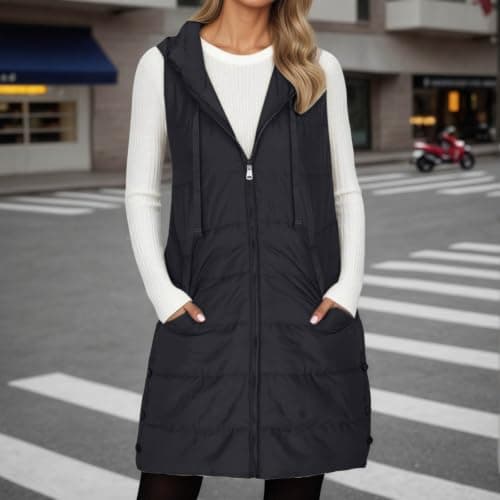 ZGTWHZY Long Puffer Vest Women 2026 Fall Winter Sleeveless Quilted Lightweight Zip Up Hood Vests Jacket Outwear with Pocket view 6