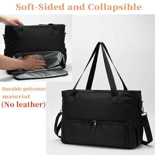 Lunch Tote Bag for Women with 15.6" Laptop Compartment, Work Tote Bag with Insulated Lunch Compartment, Large Casual Polyester Handbag Lunch Bags for Nurse, Teacher, Office, Travel, Beach, Jet Black view 2