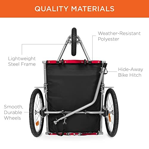 Best Choice Products 2-in-1 Dog Bike Trailer, Pet Stroller Bicycle Carrier w/Hitch, Suspension, Visibility Flag and Reflectors, 66lb Weight Capacity view 6