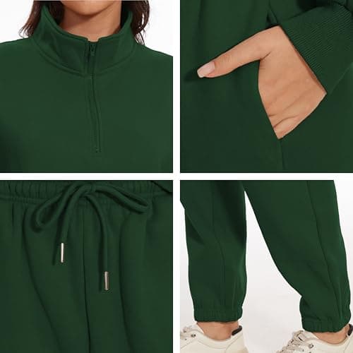 Jeqeocafy Women Oversized Long Sleeve Sweatsuit Half Zip Sweatshirt & High Waisted Pants 2 Piece Outfits With Pockets view 2