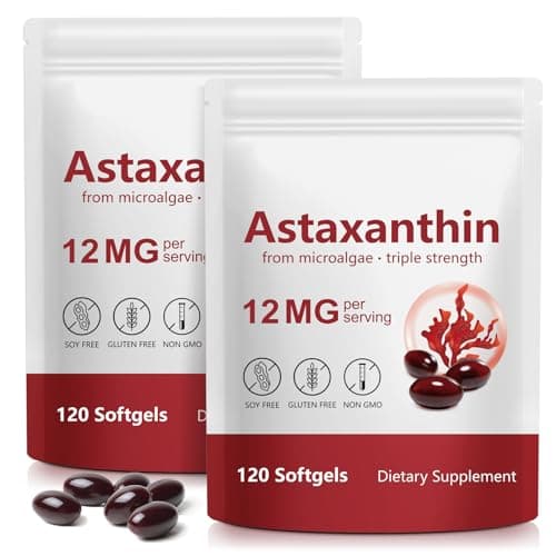 Tiuedu Astaxanthin 12mg, 120 Softgels, 4 Month Supply, Astaxanthin Antioxidant Supplements, Supports Eye, Joint, Internal Circulation, Skin Health- 2Package — image 1