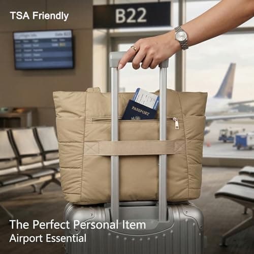 Eslcorri Large Puffer Tote Bag for Women, 21L Quilted Carry-On Purse with Luggage Sleeve, Padded Work Handbag for Travel, Gym view 4