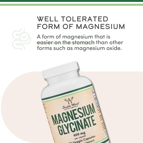 Magnesium Glycinate 400mg | 180 Capsules | Sleep, Muscle, & Heart Support | Vegan, Third Party Tested, Gluten Free, Non-GMO, by Double Wood Supplements view 3