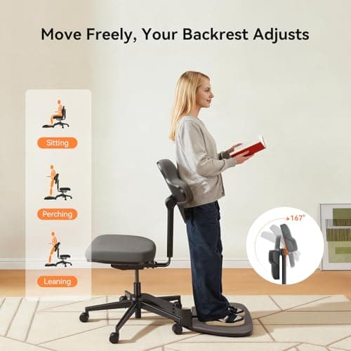 Newtral Standing Desk Chair, Standing Mate Chair for Sit-Stand, Ergonomic Leaning Perch Chair with Anti-Fatigue Mat, Standing Desk Stool, Horse Saddle Chair, Height Adjustable Home Office Posture Seat view 4