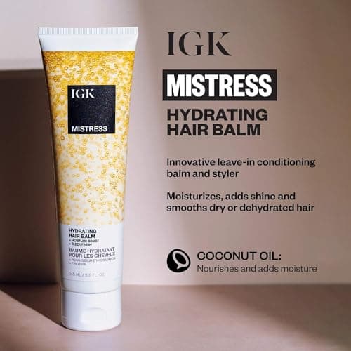 IGK Mistress Hydrating Hair Balm | Leave-In Conditioner + Smoothing Styling Cream | Frizz Control for Dry, Curly & Wavy Hair | Coconut Oil Treatment | Vegan view 2