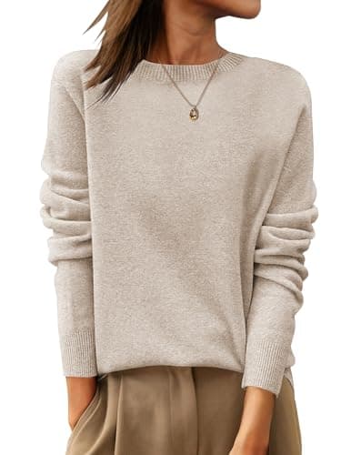 ANRABESS Women 100% Wool Long Sleeve Sweaters Fall Business Casual Outfits | Crew Neck Basic Pullover Sweater，Soft Cozy Knit Tops，2026 Fall Trendy Classic, Office Work，Warm Winter Layering Clothes