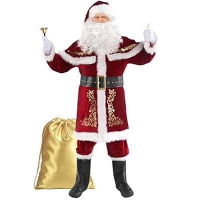 Togake Christmas Santa Clause Costume For Men 12pcs Set Deluxe Velvet Adult Santa Suit