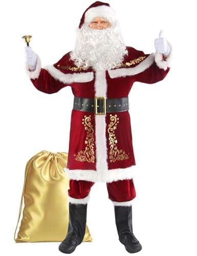 Togake Christmas Santa Clause Costume For Men 12pcs Set Deluxe Velvet Adult Santa Suit — image 1