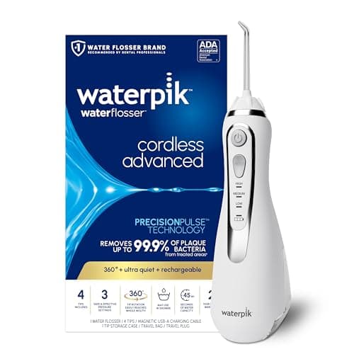 Waterpik Cordless Advanced 2.0 Water Flosser For Teeth, Gums, Braces, Dental Care With Travel Bag and 4 Tips, ADA Accepted, Rechargeable, Portable, and Waterproof, White WP-580, Packaging May Vary — image 1