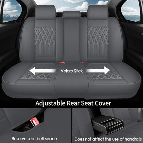 crossmiles Car Leather Seat Cover，Protector Seat Waterproof Automotive Seat Covers Full Sets Super Breathable Universal Fit Cover for Most Car Fount and Back，（Grey-Wave，5pcs） view 3
