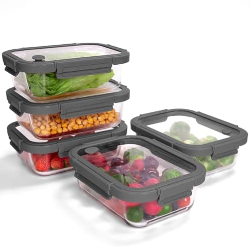 BOROHOUSE 5-Pack Borosilicate Glass Containers with Tempered Glass Lids, 35.2oz/4.4 Cup Airtight Meal Prep Set, Microwave/Freezer Safe (Gray) — image 1