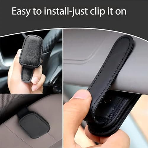 Sunglasses Holder for Car, Leather Eyeglass Clip, Magnetic Ticket Card Clip, Universal Car Sun Visor Storage Multi-Functional Interior Accessory for SUV Pickup Trucks view 3