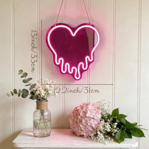KATMBFUE Y2K Pink Heart Neon Sign, Melting Heart Neon Mirror Light, Heart vanity mirror with lights, Love Shaped LED Wall Decor for Bedroom, Girls Room,Studio, Party, Wedding, Gift for Valentine's Day, Birthday, Anniversary view 4