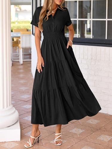 BTFBM Wedding Guest Dresses for Women Beach Fashion Casual Short Sleeve V Neck Solid Spring Summer Boho Maxi Dress view 5