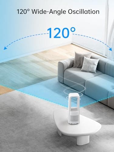 Desk Fan Bladeless, 120° Oscillating Fan Rechargeable, Quiet Fan with Night Light, Smart LED Touch Control, 4 Speed & 9H Timer, Small Table Fan, Auto Display Off, Ideal for Home, Office, Study Room view 3