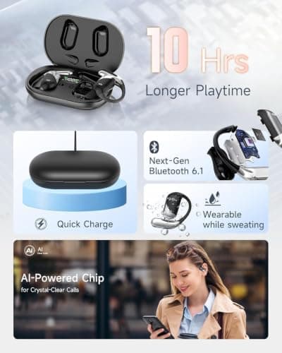Ultra Open Ear Headphones,  Bluetooth 6.1 Bone Conduction Over Ear Earbuds | Super Lightweight, 80H Playtime & LED Display, , Live Translation, IP55, Secure Earhooks for Running, Cycling & Workout view 4