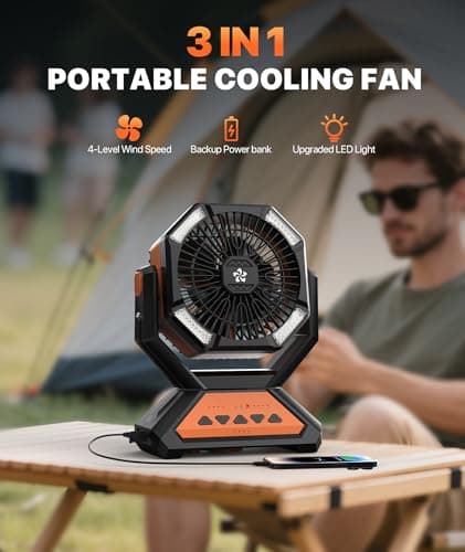 Rechargeable Fan Portable-Camping Fans for Tents, 20000mAh Battery Powered Fan Camping Lights with Remote Hook, 4 Timer/4 Speed,Oscillating 45°/90°, Suitable for Personal Office Desk Travel Beach BBQ view 2