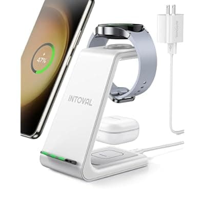 Intoval Wireless Charger,Wireless Charging Station for Samsung Galaxy Phone/Watch/Buds,fit for Galaxy S25/S24/S23/S22,Note20/10/Z Fold/FLI,Watch 8/7/6/5/4/Active 2/1, Buds3/2/Pro/Live(S3,White)