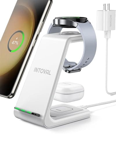 Intoval Wireless Charger,Wireless Charging Station for Samsung Galaxy Phone/Watch/Buds,fit for Galaxy S25/S24/S23/S22,Note20/10/Z Fold/FLI,Watch 8/7/6/5/4/Active 2/1, Buds3/2/Pro/Live(S3,White) — image 1