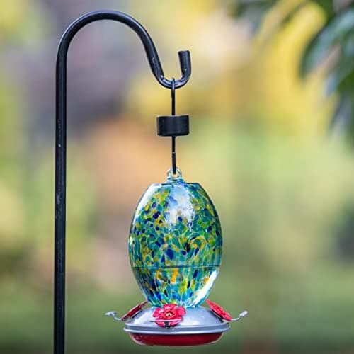Muse Garden Glass Humming Bird Feeders for Outdoors - 27OZ Blown Glass Hummingbird Feeder - Unique Gift for Mom Gardeners Women, Outdoors Hanging Garden Decor, Includes Ant Moat & Brush, Starry Night view 5