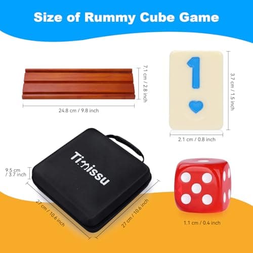 Timissu Rummy Cube 6-8 Players with 8 Wooden Racks 214 Large Number Rummy Tiles Travel Size Rummy Cube Game with Case 8 Players Travel Game Set for Fun Family Board Games view 2