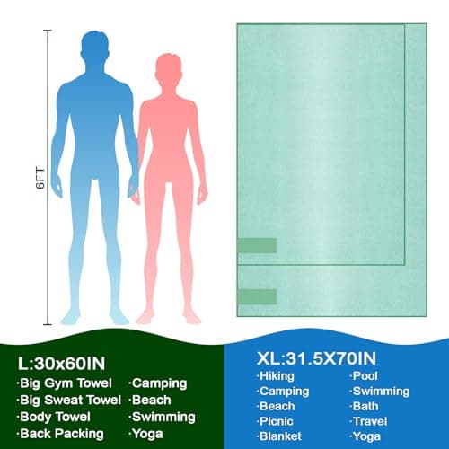 NUOYEE Hot Yoga Mat Towel 30X60 Inch Quick Dry Microfiber Camping Towel Fast Drying Lightweight Travel Body Beach Swimming Pool Towels(Light Green, 1 Pack L(30X60 Inch) view 3