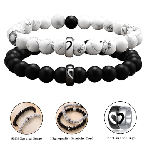 Sistble Pinky Promise Bracelet, Promise Gifts for Boyfriend Matching Bracelets Heart Love You Gifts for Him Black White Beaded Bracelets for Men Birthday Anniversary Friend Gift Jewelry view 6