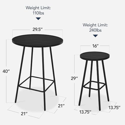 Best Choice Products 3-Piece Patio Dining Set, Bar Height, Outdoor Bistro Set, Outdoor Round Bar Table w/ 2 Bar Stools, Steel - Black view 2