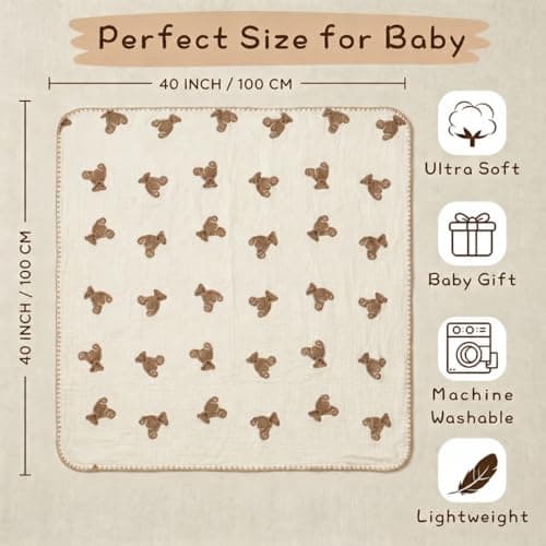 3-Piece Cotton Baby Blanket Set, 2 Baby Washcloths (Teddy Bear) view 2