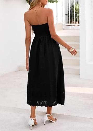 Lazysmile Summer Boho Maxi Dress for Women Strapless Tube Top Lace Trim A Line Beach Casual Long Dress view 2