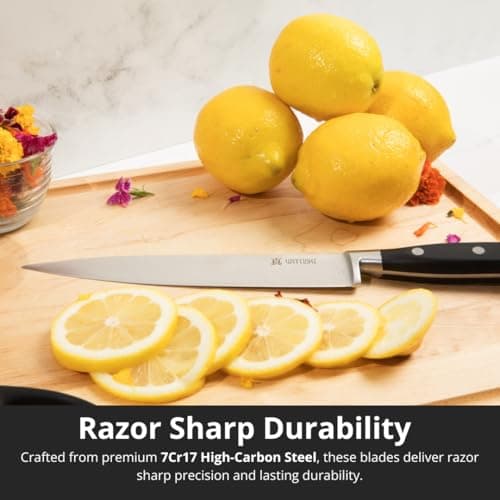 Yatoshi 15 Piece Black Knife Block Set - Pro Kitchen Knife Set Ultra Sharp High Carbon Stainless Steel with Ergonomic Handle view 4